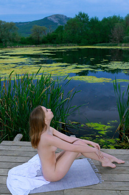 Estella Drops A White Sundress On A Lakeside Dock - 17
