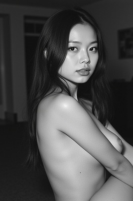 AI Generated Asian Beauty - Black & White Art | Big Hips - 07