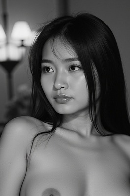 AI Generated Asian Beauty - Black & White Art | Big Hips - 10