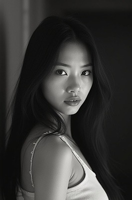 AI Generated Asian Beauty - Black & White Art | Big Hips - 13
