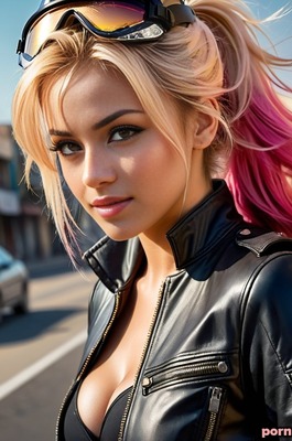 Stuntwoman Daredevil - AI Babe In Leather Jacket - 00